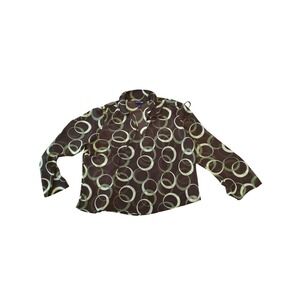 Venezia Jeans Brown Green Sheer Circle Print Long Sleeve Blouse Size 18/20‎